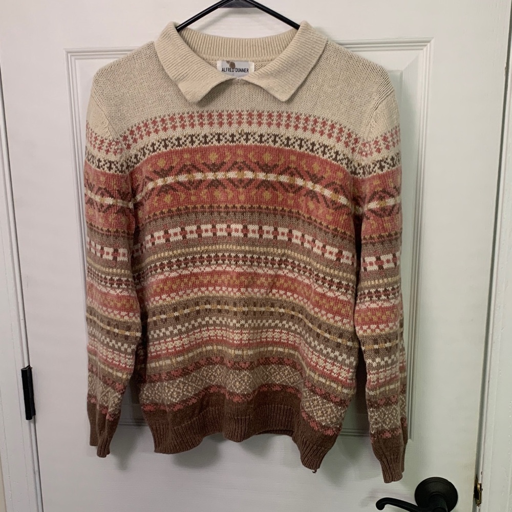 Alfred Dunner Multicolor Pink Patterned Crewneck Sweater